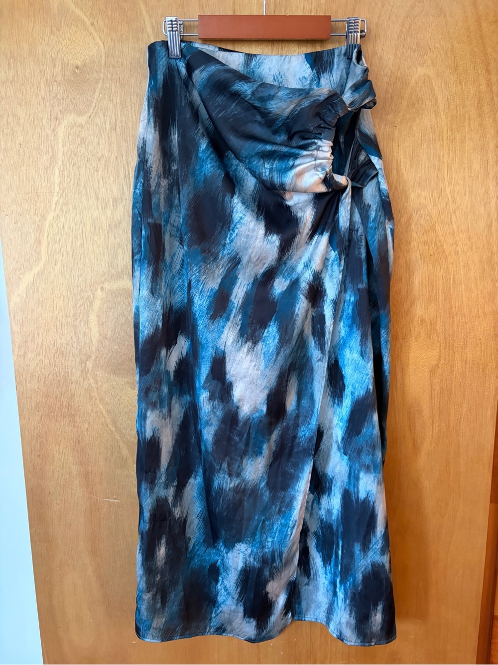 Zara Blue and Black Abstract Silk Skirt